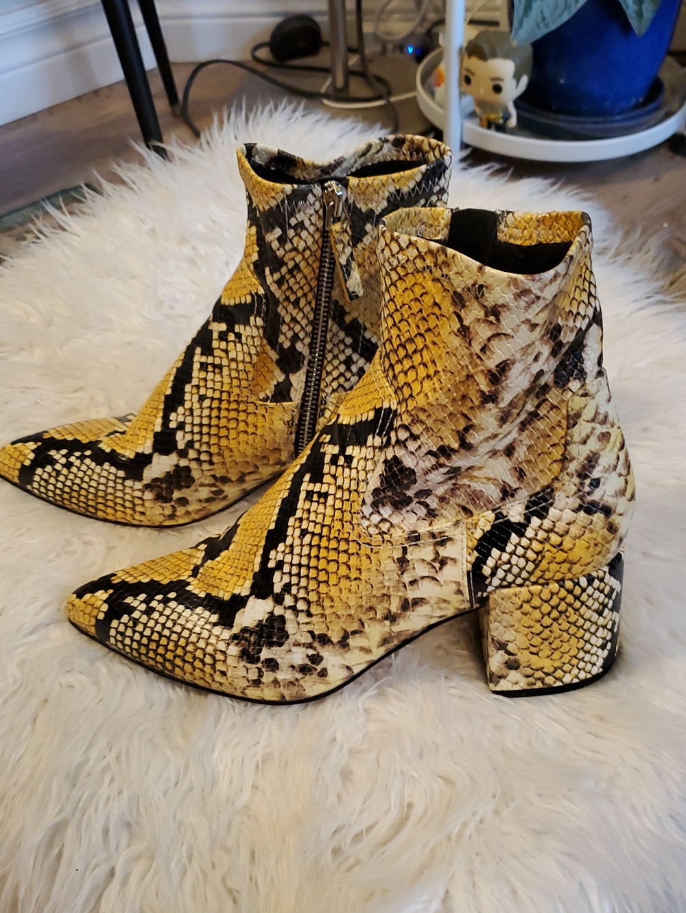 Aldo Yellow Snake-Print Ankle Booties with Side Zip